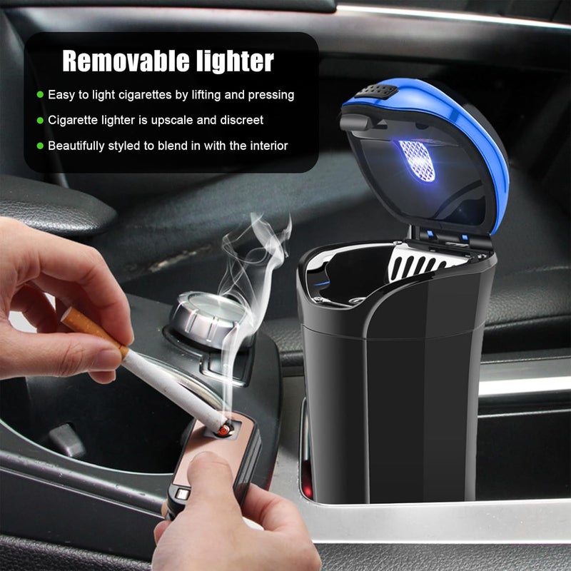 Suvnie Car Ashtray with Lid, Detachable USB Rechargeable Auto Cigarette Lighter with Blue LED Light, Portable Smell Proof Stainless Car Ash Tray, Mini Automotive Trash Can (Blue) - Image 4